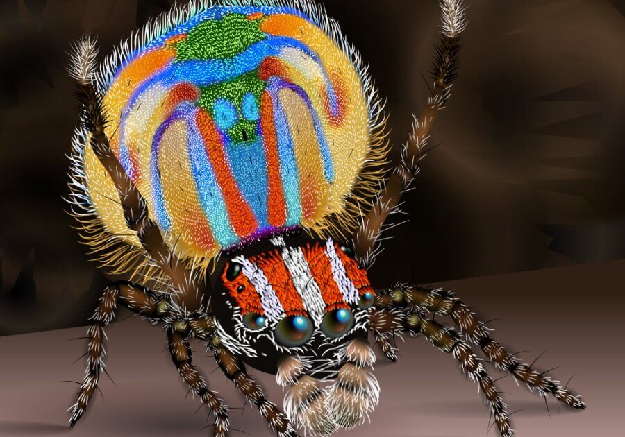 Peacock spider performing a courtship dance